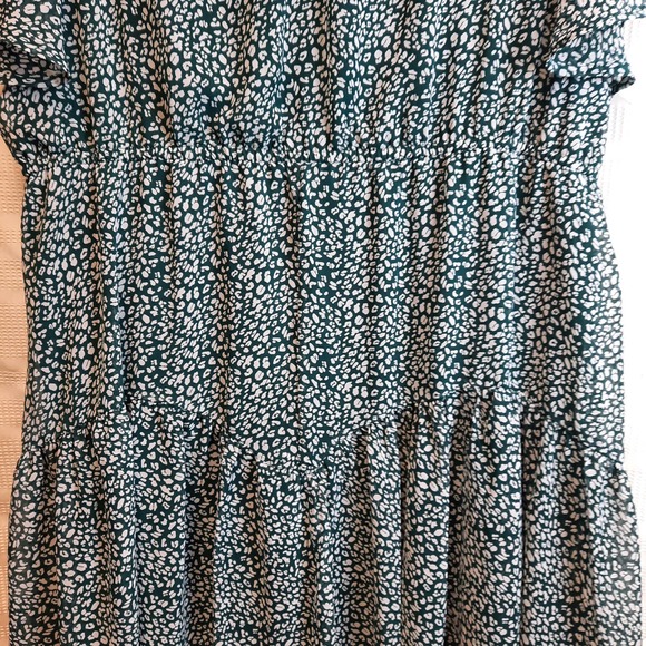 NEMIDOR WOMEN'S DRESS 24 LINED GREEN‎ WHITE BOHO FIT N FLARE SHORT BELL SLEEVE - Picture 6 of 8